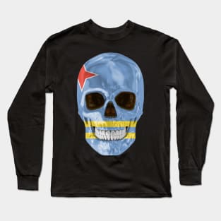 Aruba Flag Skull - Gift for Aruban With Roots From Aruba Long Sleeve T-Shirt